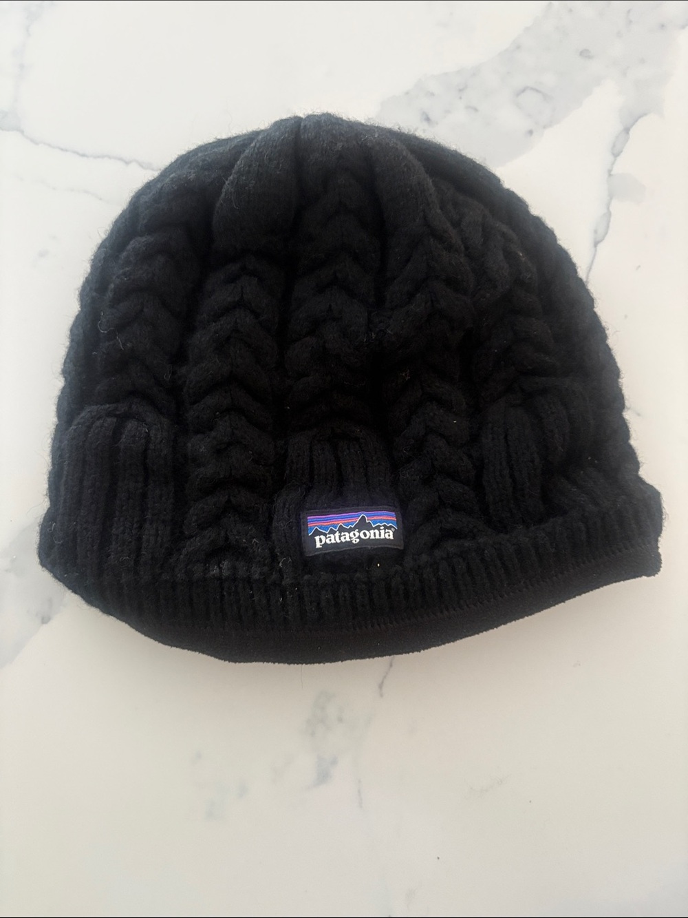 Patagonia Black Cable Knit Hat with Logo